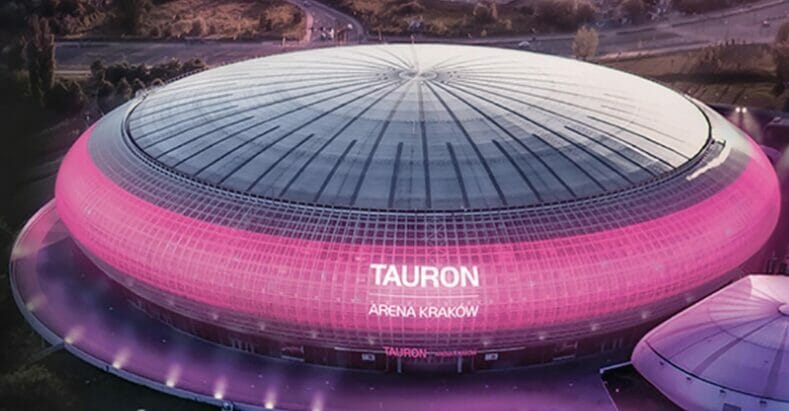 An aerial view of a building with the word tauron on it.