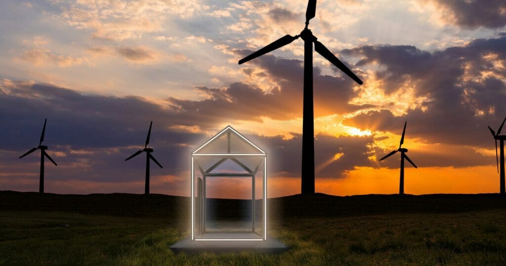 wind turbines, house